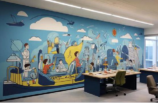 施甸办公室墙绘的特点。